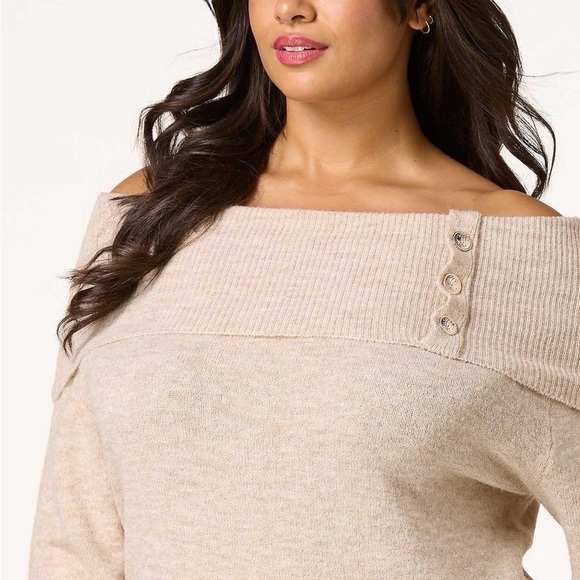 Cato | PLUS SIZE OATMEAL OFF SHOULDER TUNIC SWEATER - Picture 7 of 8